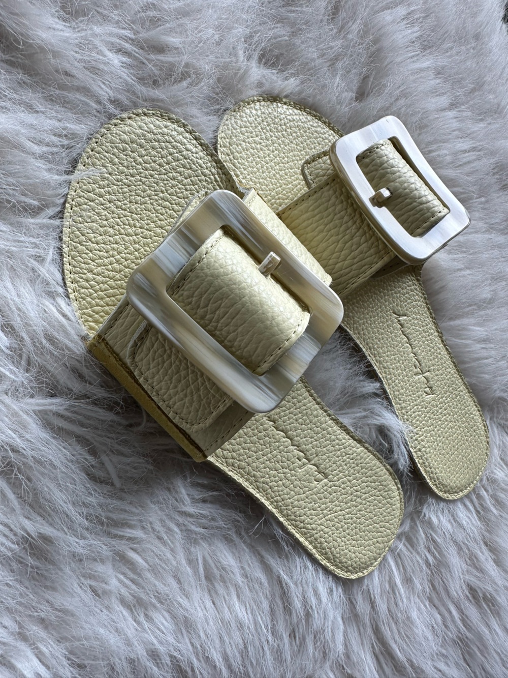 Definery pale Yellow loop open Leather Slide Sandals 35 made in Italy slhoes New - Picture 9 of 16